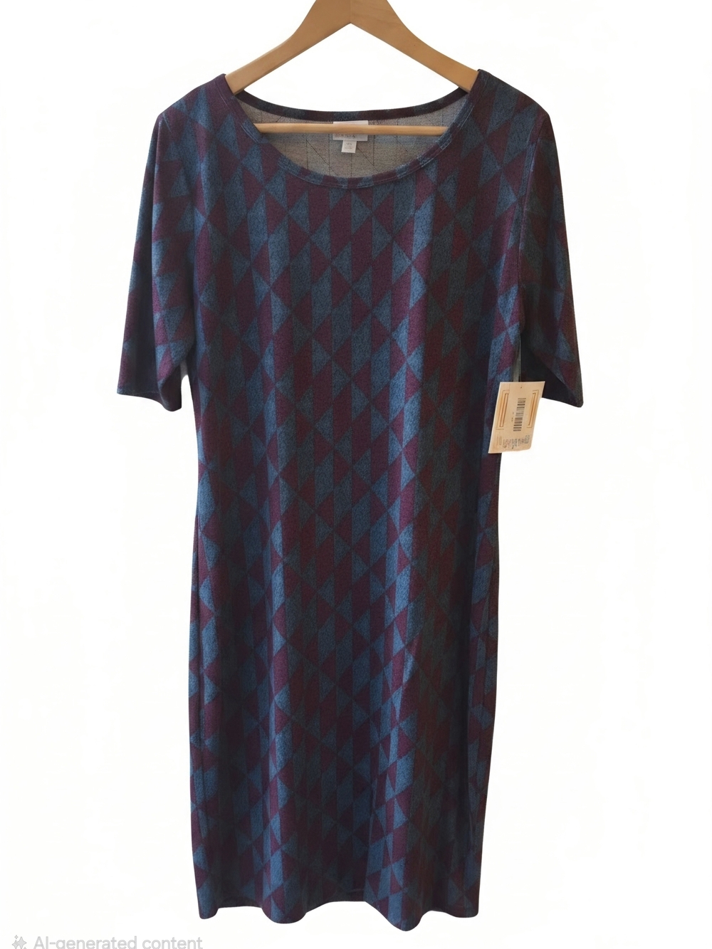 LuLaRoe Julia Dress in Gray and Burgundy Geometric Print - XL